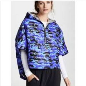 Think Royln Life On The Fly cropped down puffer poncho blue camo XS S